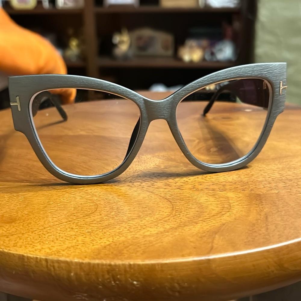 Silver gray plastic textured eyeglass frames